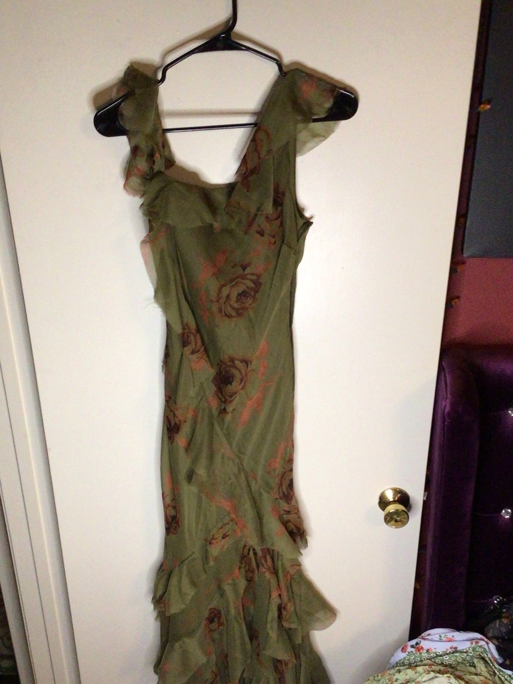 ASOS Olive Green Floral Ruffle Maxi Dress